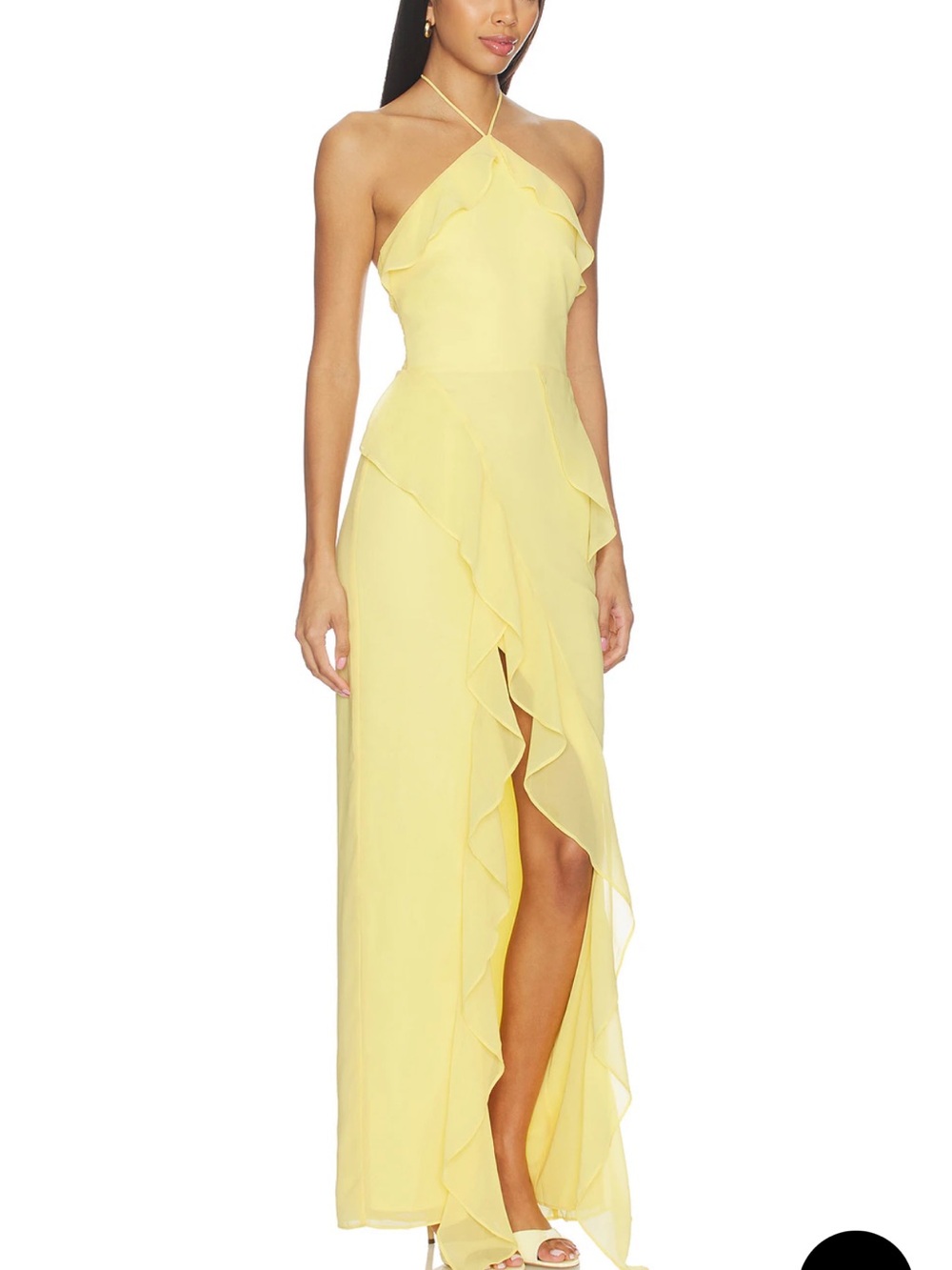 Amanda Uprichard Yellow Halter Ruffle Maxi Dress